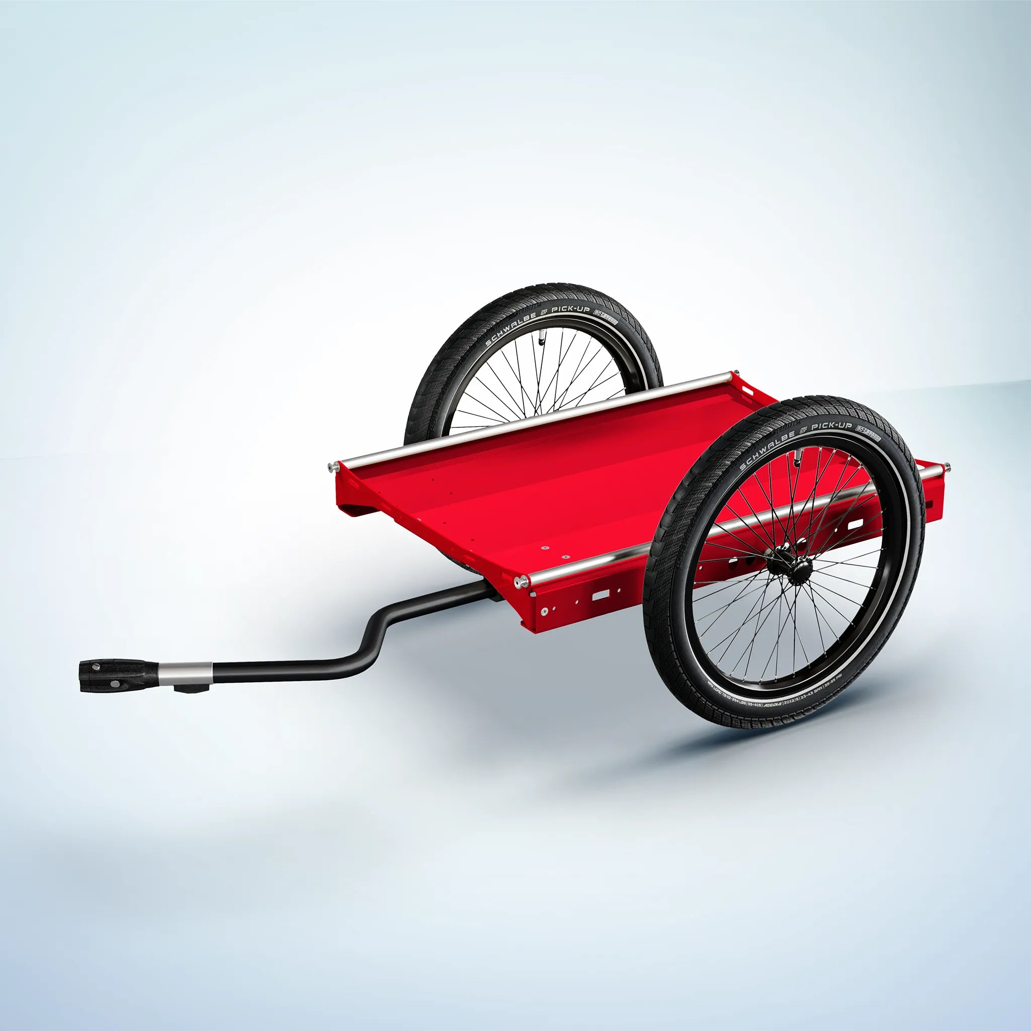 Fahrradanhänger für Lasten von Berkel-Trailer in rubinrot. Hier das Modell Flipper für eine beidseitige Nutzung. Abgestimmt mit schwarzen 20 Zoll Rädern und einer schwarzen Deichsel. Ein echter Hingucker.