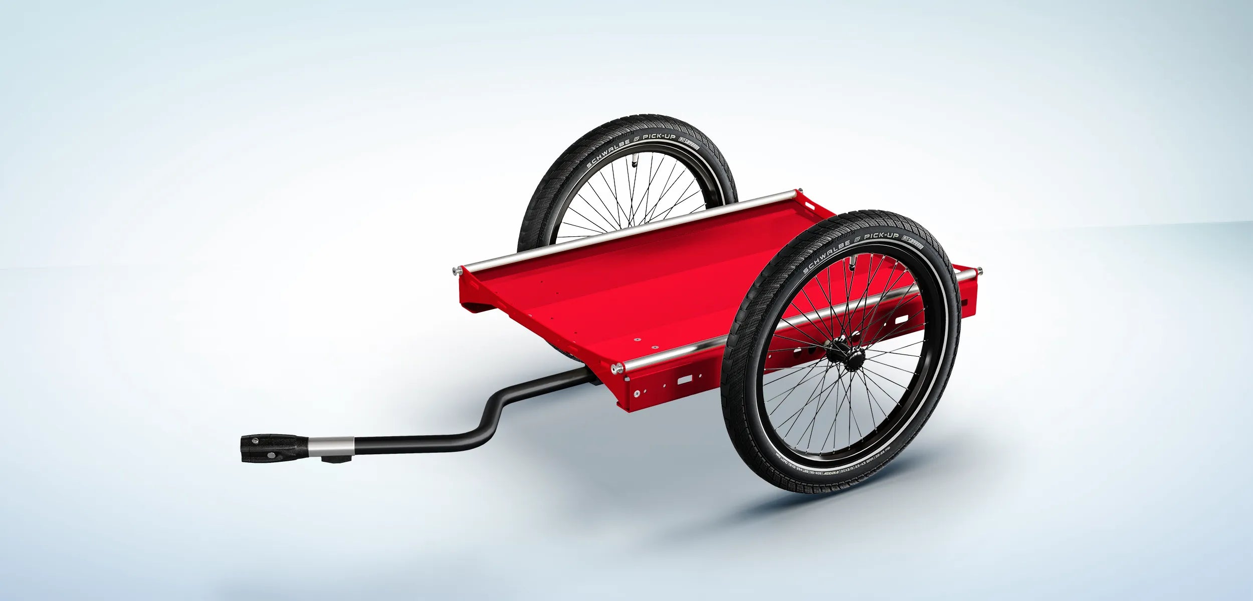 Fahrradanhänger für Lasten von Berkel-Trailer in rubinrot. Hier das Modell Flipper für eine beidseitige Nutzung. Abgestimmt mit schwarzen 20 Zoll Rädern und einer schwarzen Deichsel. Ein echter Hingucker.